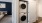a washing and dryer in a closet